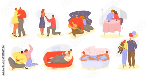 Couple in romantic love relationship vector illustration isolated set collect...