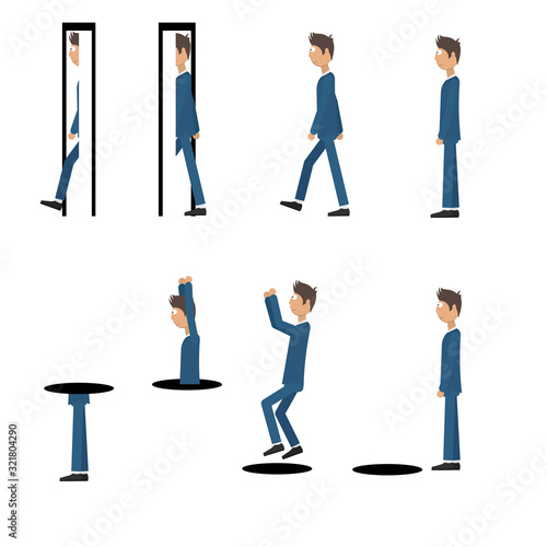 A man and a hole. Teleportation. Vector illustration