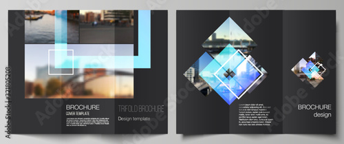 The minimal vector illustration of editable layouts. Modern creative covers design templates for trifold brochure or flyer. Creative trendy style mockups, blue color trendy design backgrounds.