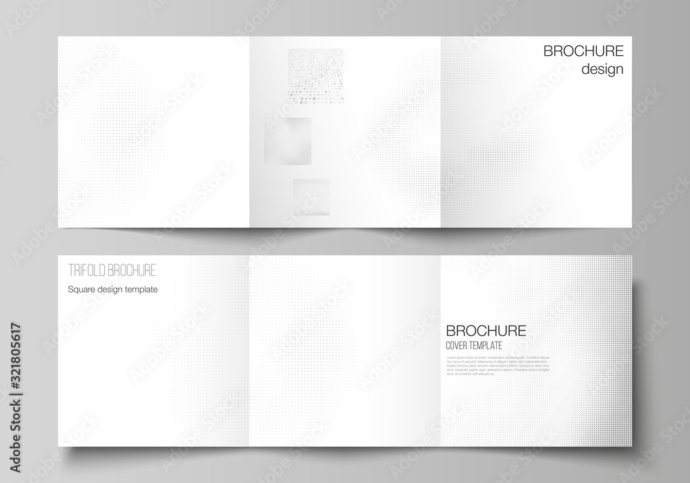 Fototapeta premium Vector layout of square covers design templates for trifold brochure, flyer, cover design, book design, brochure cover. Halftone effect decoration with dots. Dotted pattern for grunge style decoration