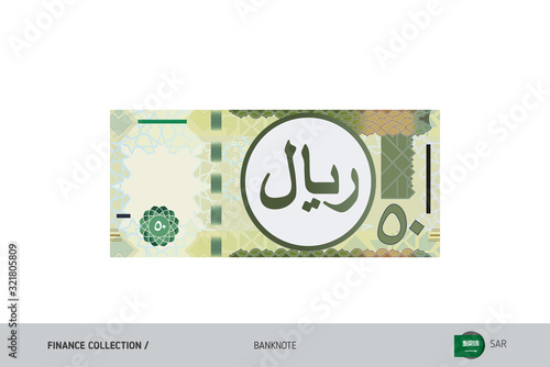 50 Saudi Arabia Riyal Banknote. Flat style highly detailed vector illustration. Isolated on white background. Suitable for print materials, web design, mobile app and infographics. 