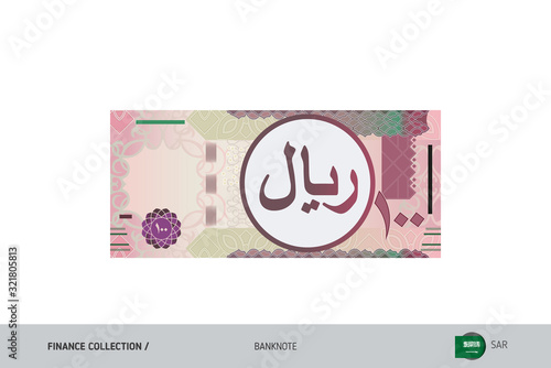 100 Saudi Arabia Riyal Banknote. Flat style highly detailed vector illustration. Isolated on white background. Suitable for print materials, web design, mobile app and infographics. 
