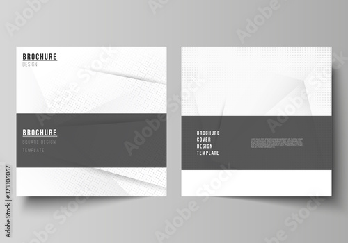 Vector layout of two square covers design templates for brochure, flyer, magazine, cover design, book design, brochure cover. Halftone effect decoration with dots. Dotted pop art pattern decoration.