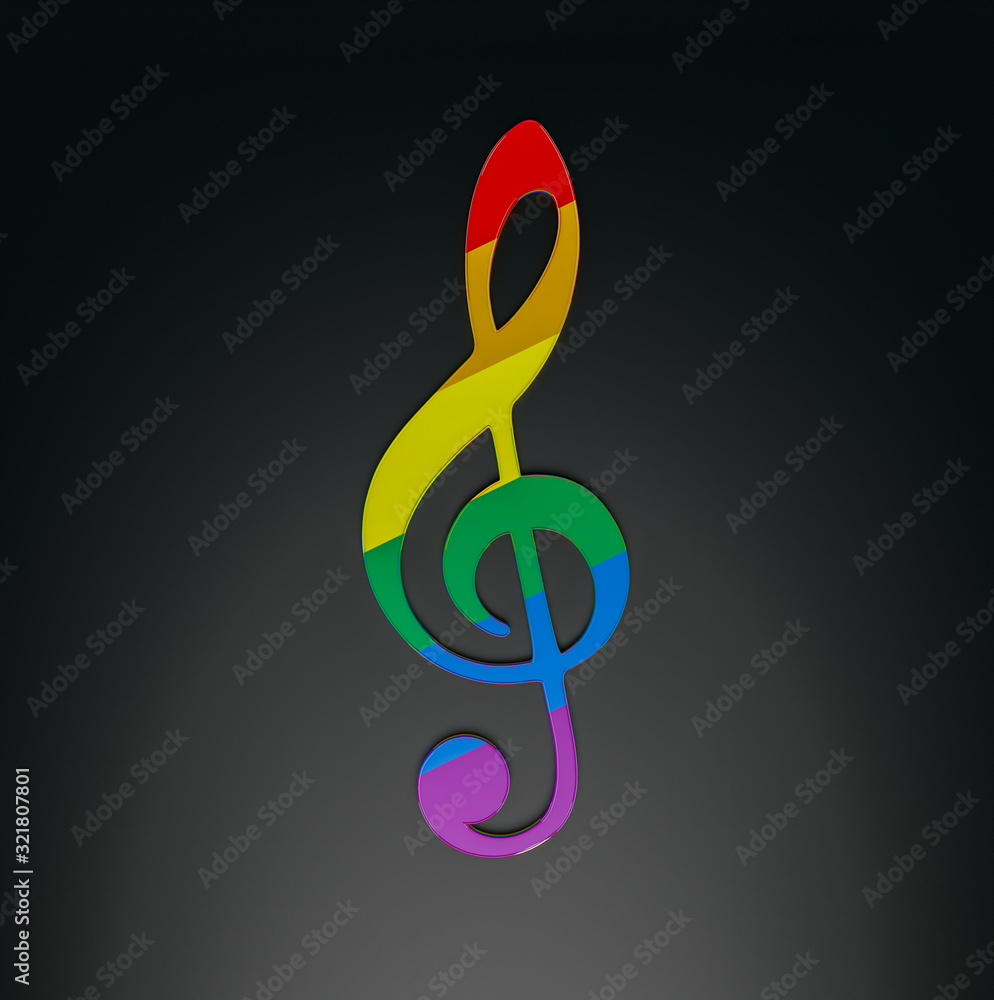 Rainbow Treble Clef. 3D Rendering. Rainbow Treble Clef. 3D Rendering.