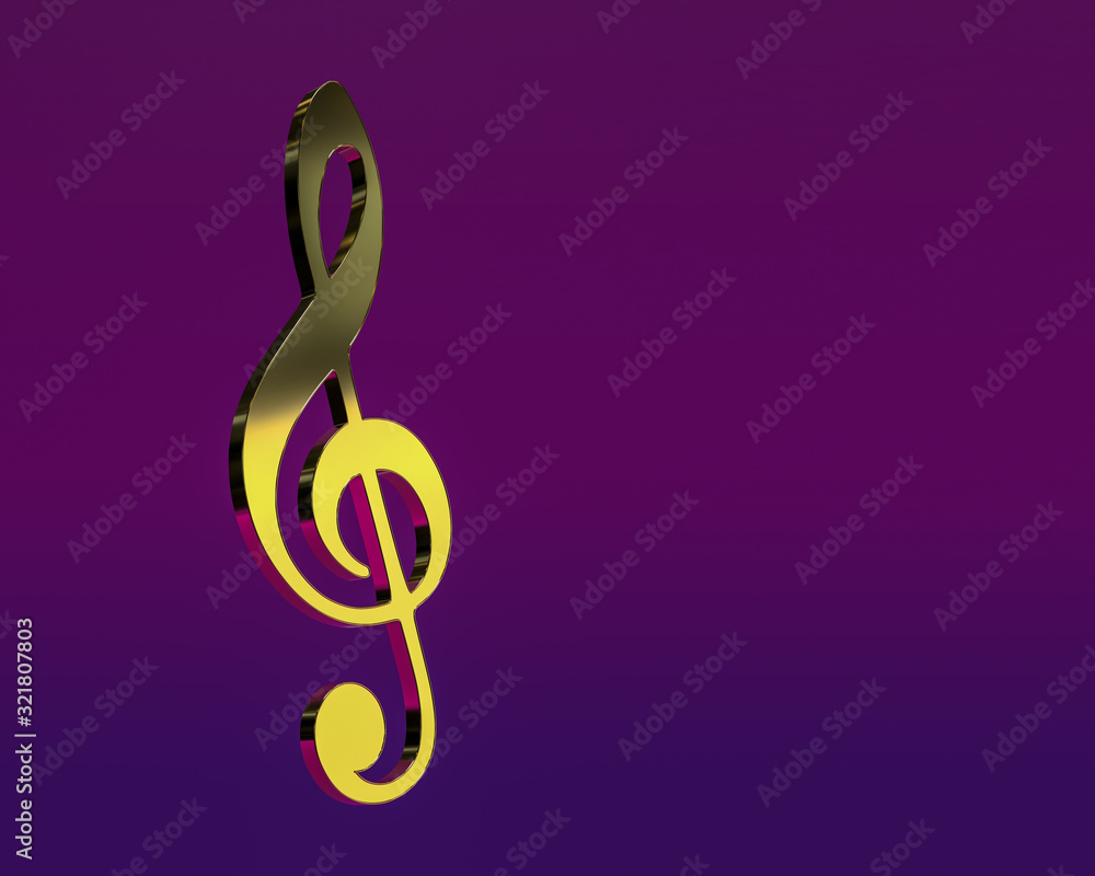 Golden Treble Clef. 3D Rendering. Golden Treble Clef. 3D Rendering.