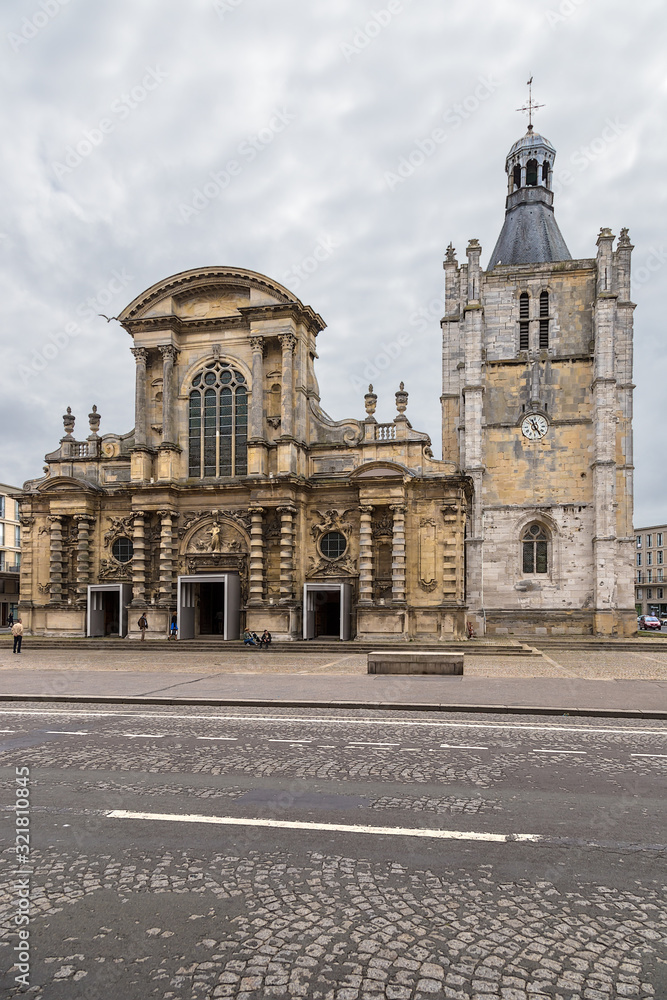 Havre, France. Cathedral: main facade and tower