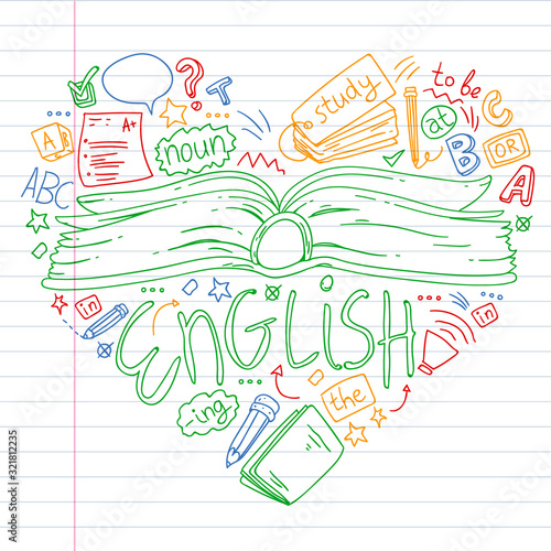 Language school for adult  kids. English courses  class.