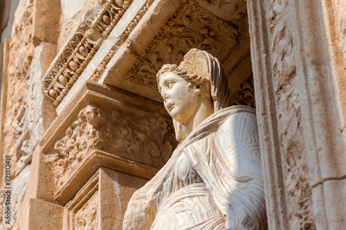 Figurine in Library of Celsus, ruins of ancient city Ephesus