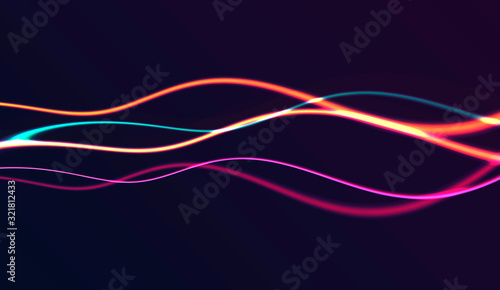 Abstract background with horizontal glowing neon lines forming energy wave