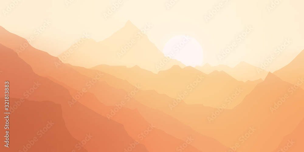 Fantasy on the setting sun in the mountains, vector illustration, EPS10