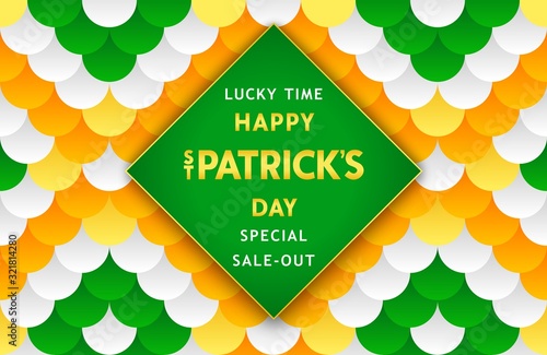 Happy Saint Patrick's Day. Festive vivid background with semiflat pattern from colorful gradient circles. Trendy vector design. photo