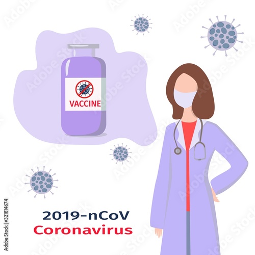 Wuhan coronavirus vaccine concept. Novel coronavirus outbreak in China. Searching for vaccine for 2019-nCov coronavirus. Isolated vector illustration.