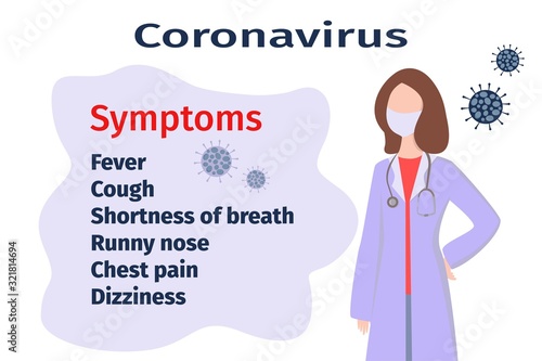 Wuhan coronavirus 2019-nCov symptoms concept. Novel coronavirus outbreak in China. Stop coronavirus. Vector illustration for poster, banner, flyer.