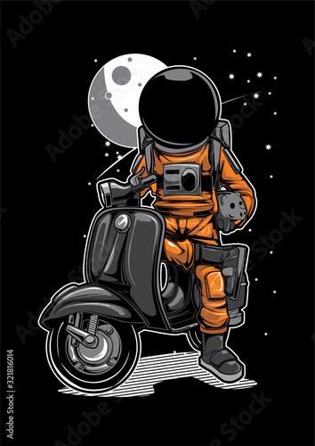 Astronaut Scooter Space Moon Illustration