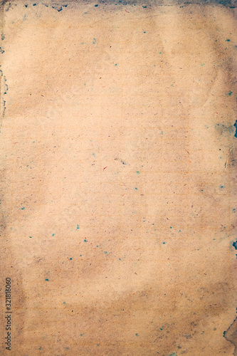 Photography Aging, worn yellow paper with water stains and rough edges