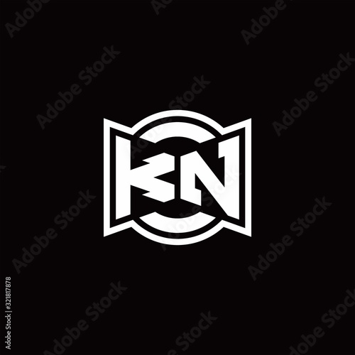 KN logo monogram with ribbon style circle rounded design template