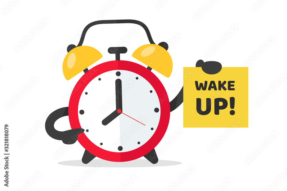 Alarm clock to wake up to work. The red alarm clock vector points to a note that wakes up. Alarm clock to wake up to work. The red alarm clock vector points to a note that wakes up.