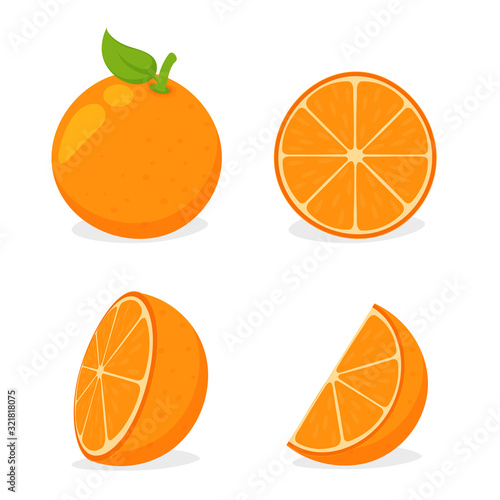 Orang fruit. Oranges cut in half and then squeezed orange juice Isolated on white background.
