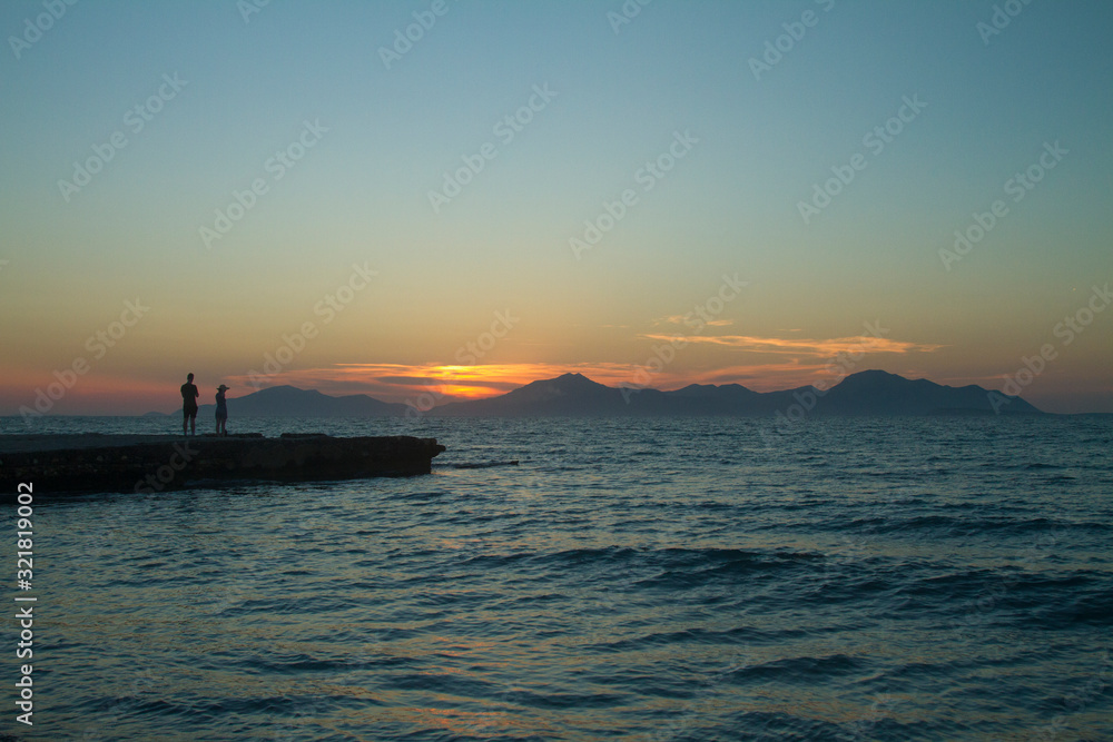 Kos island. Sunset on the background of mountains. Kos island. Sunset on the background of mountains.
