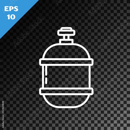 White line Propane gas tank icon isolated on transparent dark background. Flammable gas tank icon. Vector Illustration