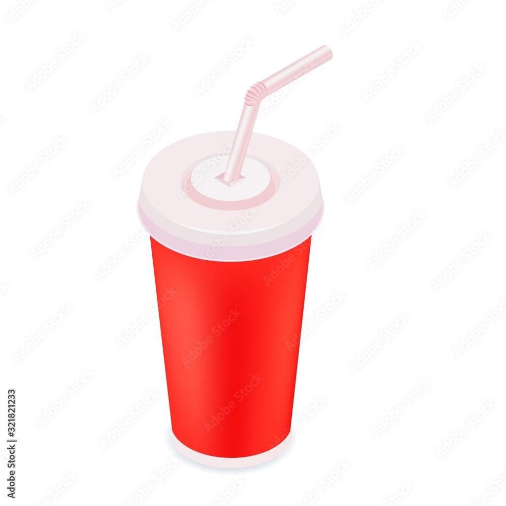 Soft drink cup color isometric style icon, fastfood concept illustration, vector eps10 Soft drink cup color isometric style icon, fastfood concept illustration, vector eps10