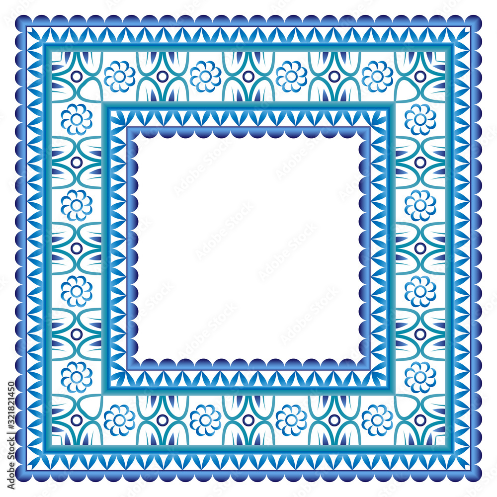 Ceramic tile border pattern. Islamic, indian, arabic motifs. Damask border seamless pattern. Porcelain ethnic bohemian background. Ceramic tile border pattern. Islamic, indian, arabic motifs. Damask border seamless pattern. Porcelain ethnic bohemian background.