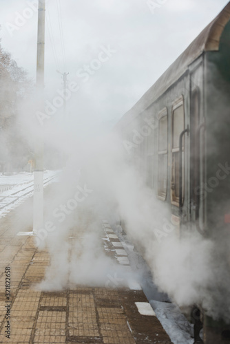 VELINGRAD, BULGARIA - FEBRUARY 8, 2020: BDZ narrow gauge train at the railway station in Velingrad, Bulgaria. Septemvri - Bansko - Dobrinishte photo