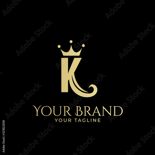K initial logo with hair and crown in elegant style