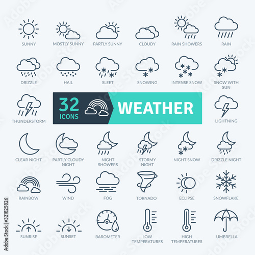 Weather Icons Pack. Thin line icons set. Flaticon collection set. Simple vector icons