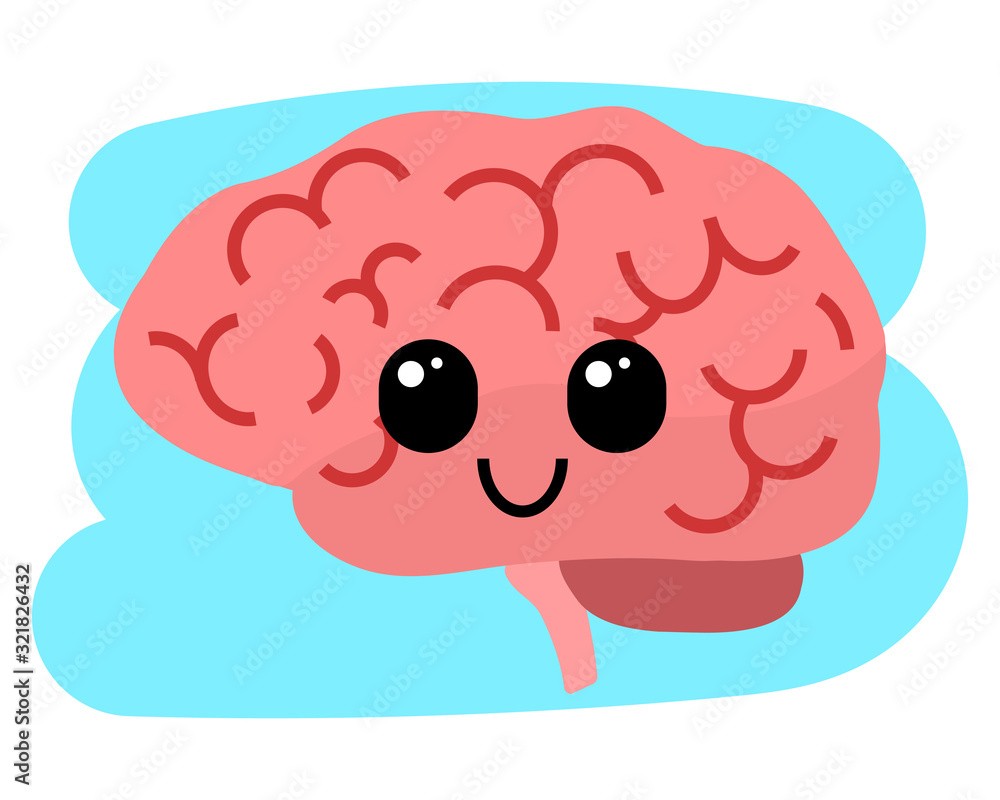 Human brain character design. Happy, healthy brain cartoon illustration.  Vector cartoon human organ. Healthy lifestyle, meditation, mindfulness,  relax, calm, strong. Stock Vector | Adobe Stock