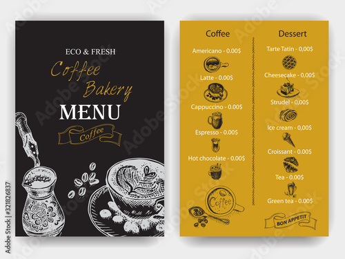 Vector illustration sketch - Vintage Menu. coffee and bakery.