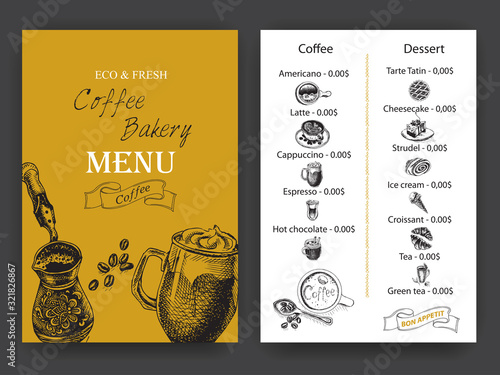 Vector illustration sketch - Vintage Menu. coffee and bakery.