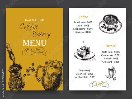Vector illustration sketch - Vintage Menu. coffee and bakery.