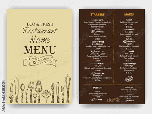 Vector illustration sketch - Vintage Menu. Cover for restaurant menu.