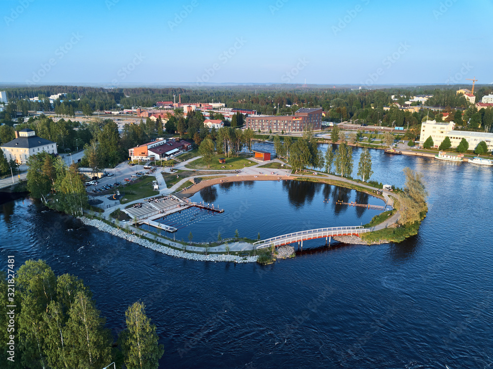 Aerial view of Ilosaari Island on Pielisjoki river in Joensuu, Finland.
