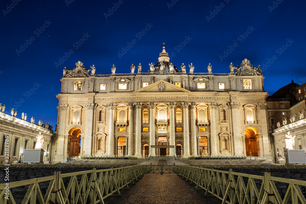 View on St. Peter's square at the Vatican late in the evening View on St. Peter's square at the Vatican late in the evening