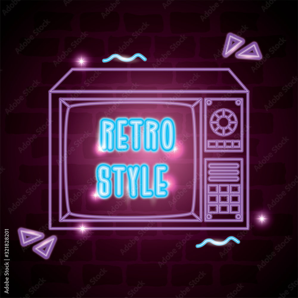Fotografie tv nineties retro style neon light design