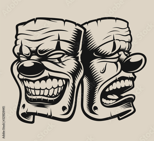 Vector illustration of masks in chicano tattoo style