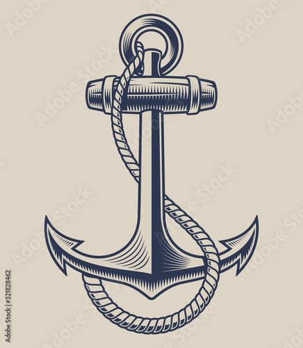 Vector illustration of an anchor with a rope