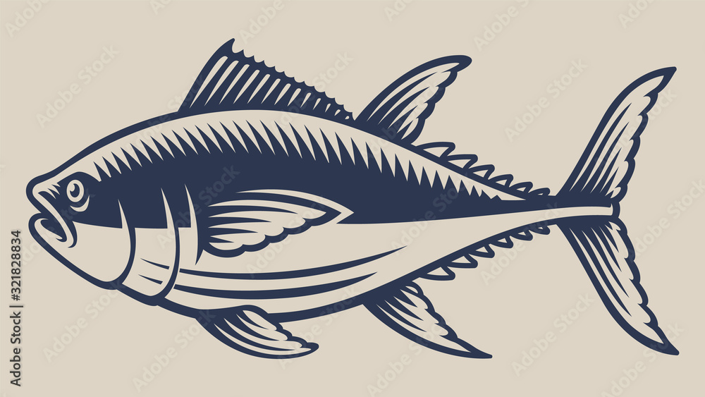 Fototapeta premium Vintage vector illustration with a tuna