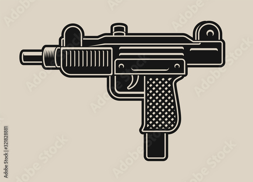 Vector illustration of a uzi gun on a white background