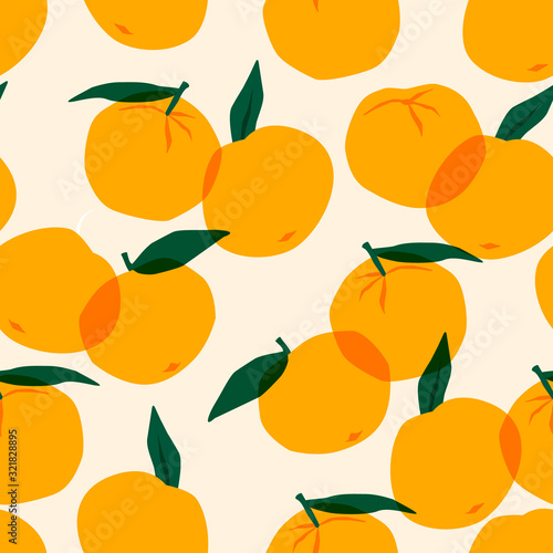 Vector seamless pattern with mandarins. Trendy hand drawn textures. photo