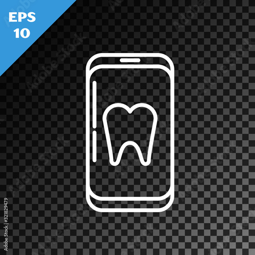 White line Online dental care icon isolated on transparent dark background. Dental service information call center. Vector Illustration