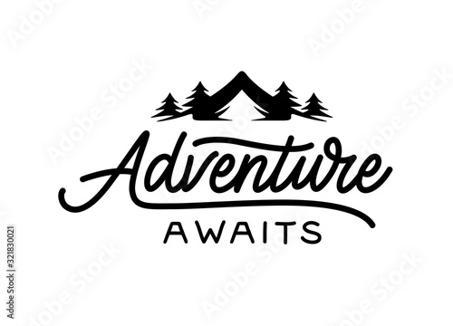 Adventure awaits modern lettering tempate. Vector illustration.