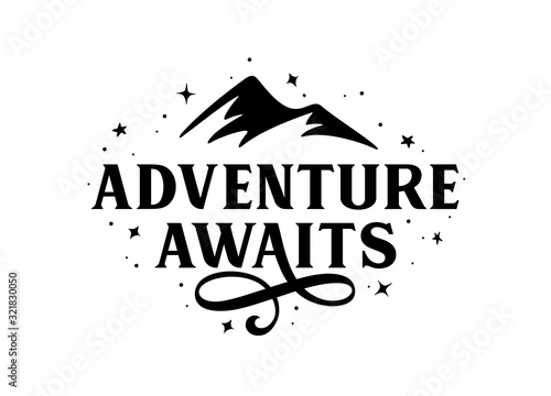 Adventure awaits modern lettering tempate. Vector illustration.
