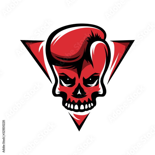Skull boxing glove t-shirt design. Vector illustration.