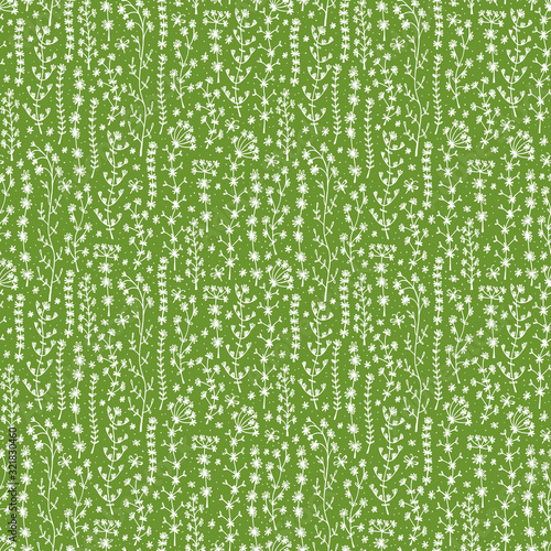 Hand drawn doodle Wild Flowers. Floral Seamless pattern - Vector illustration. Floral background. Wildflowers. Grass.