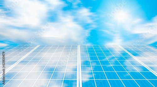 Solar Panel  Photovoltaic  with cloudy sky reflection