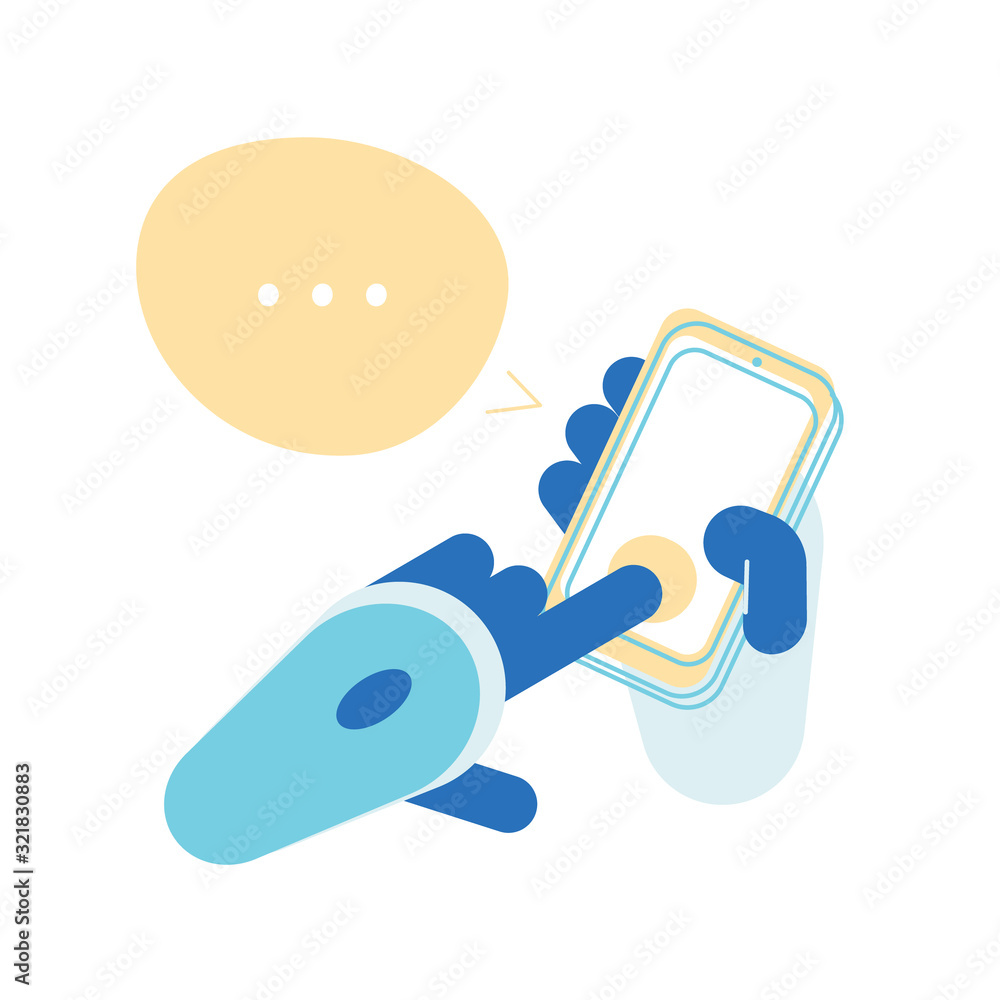 Robot Hand Push on Touch Screen of Smartphone Isolated on White Background. Artificial Intelligence Digital Technology, Futuristic Technologies in Human Life Cartoon Flat Vector Illustration, Line Art Robot Hand Push on Touch Screen of Smartphone Isolated on White Background. Artificial Intelligence Digital Technology, Futuristic Technologies in Human Life Cartoon Flat Vector Illustration, Line Art