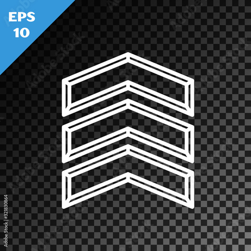 White line Military rank icon isolated on transparent dark background. Military badge sign. Vector Illustration